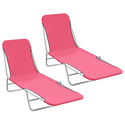 Espreguiçadeiras dobráveis 2 pcs aço e tecido rosa