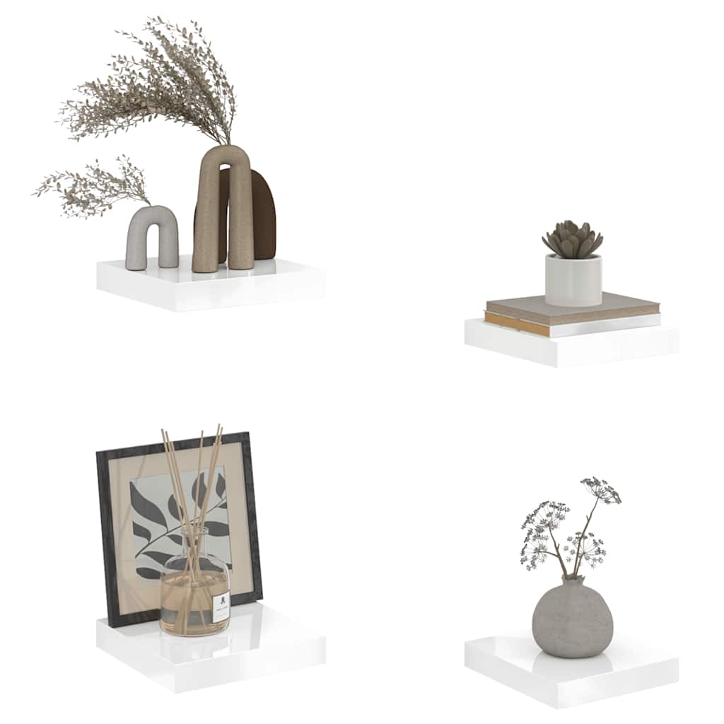 Prateleiras de parede suspensas 4 pcs 23x23,5x3,8cm MDF branco