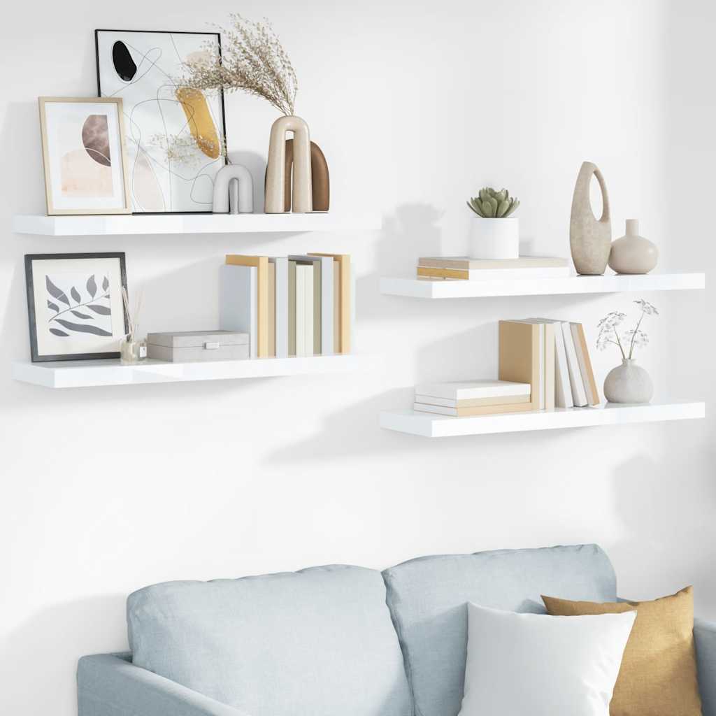 Prateleiras de parede suspensas 4 pcs 80x23,5x3,8cm MDF branco