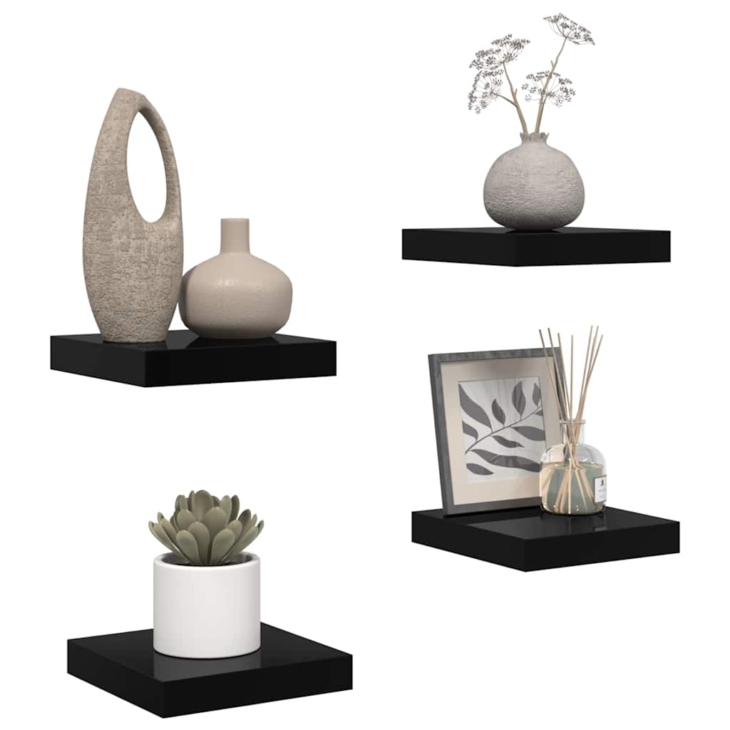 Prateleiras de parede suspensas 4 pcs 23x23,5x3,8cm MDF preto