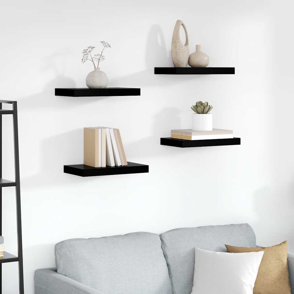 Prateleiras de parede suspensas 4 pcs 40x23x3,8cm MDF preto