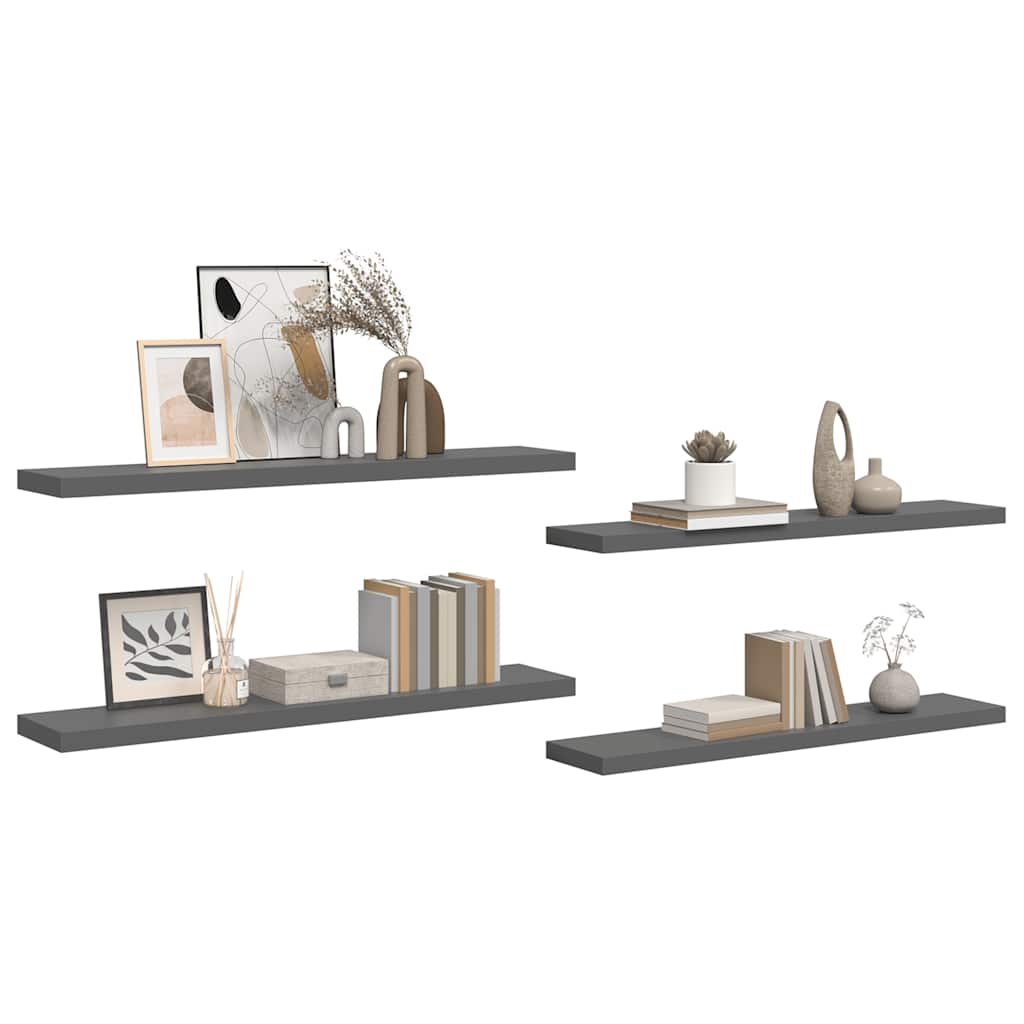 Prateleiras de parede suspensas 4 pcs 120x23,5x3,8cm MDF cinza