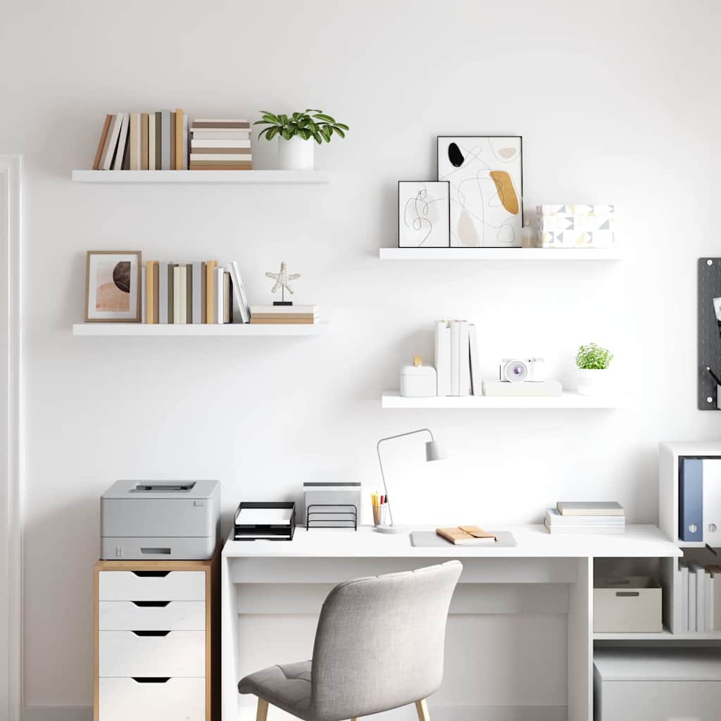 Prateleiras parede suspensas 4 pcs 90x23,5x3,8cm MDF branco
