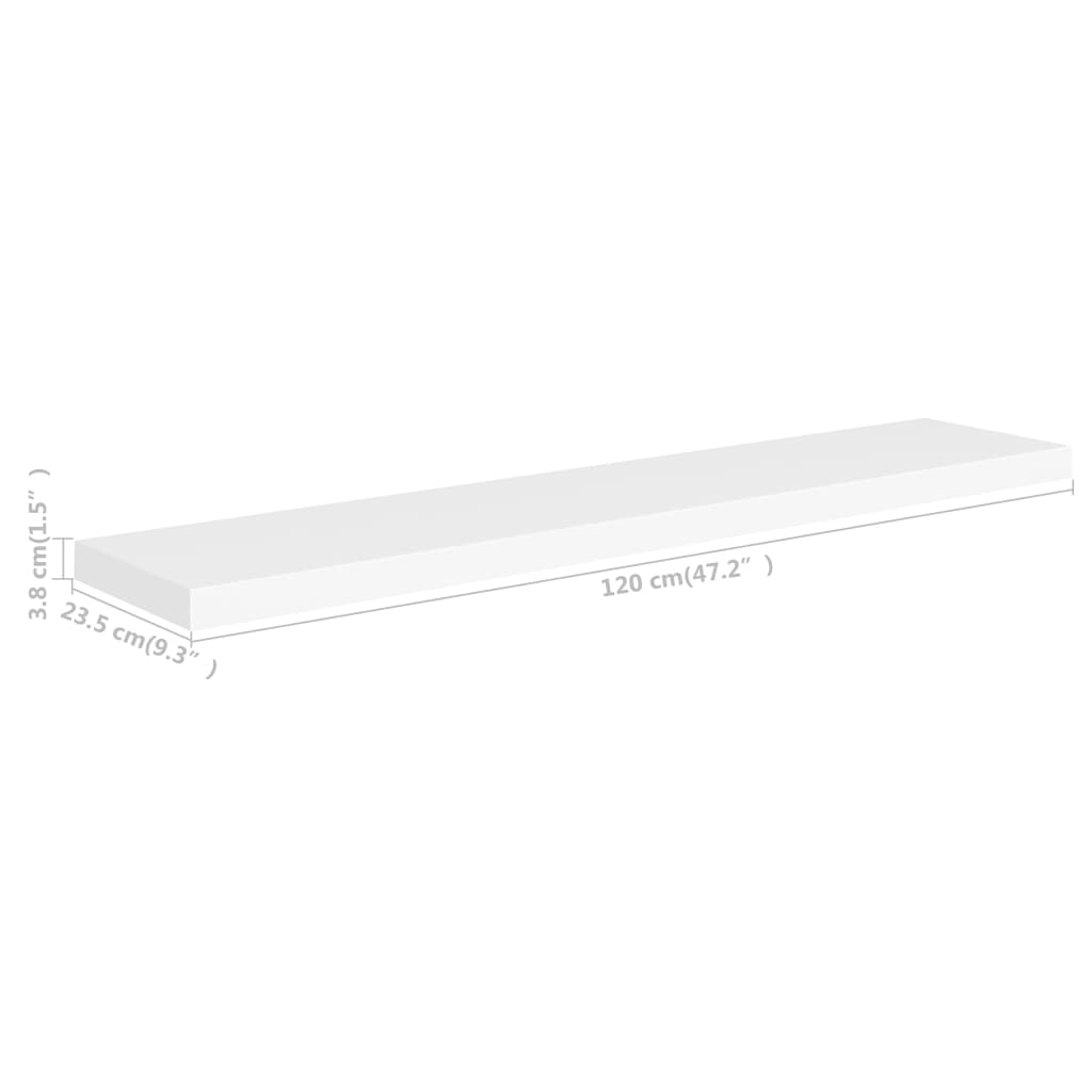 Prateleira de parede suspensa 120x23,5x3,8 cm MDF branco