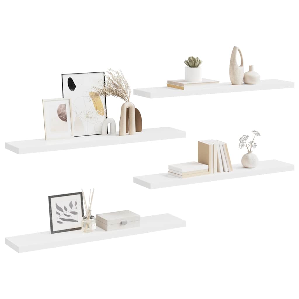 Prateleiras de parede suspensas 4 pcs 120x23,5x3,8cm MDF branco