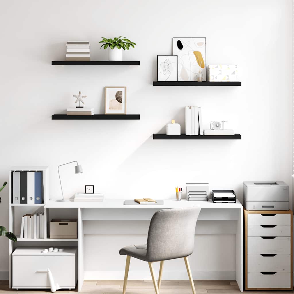 Prateleiras parede suspensas 4 pcs 80x23,5x3,8cm MDF preto