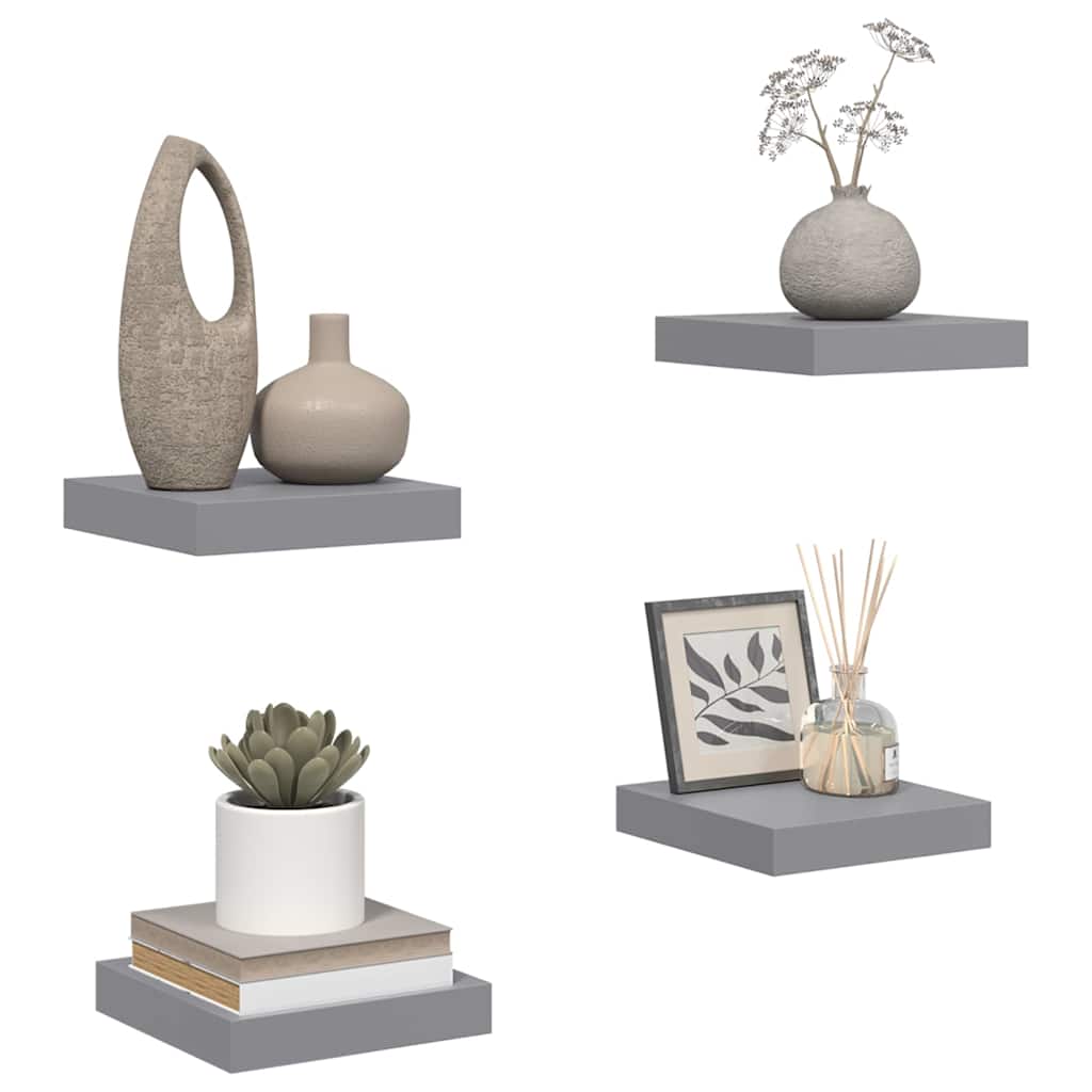 Prateleiras de parede suspensas 4 pcs 23x23,5x3,8cm MDF cinza