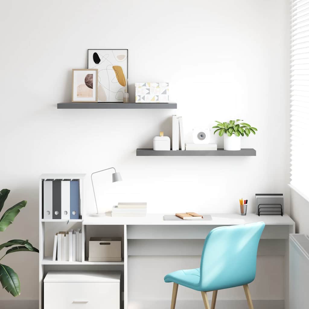 Prateleiras parede suspensas 2 pcs 90x23,5x3,8cm MDF cinzento