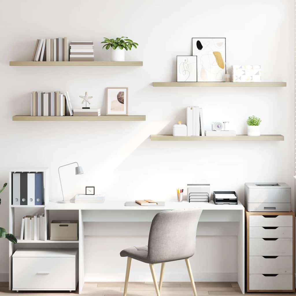 Prateleiras parede suspensas 4 pcs 120x23,5x3,8cm MDF carvalho