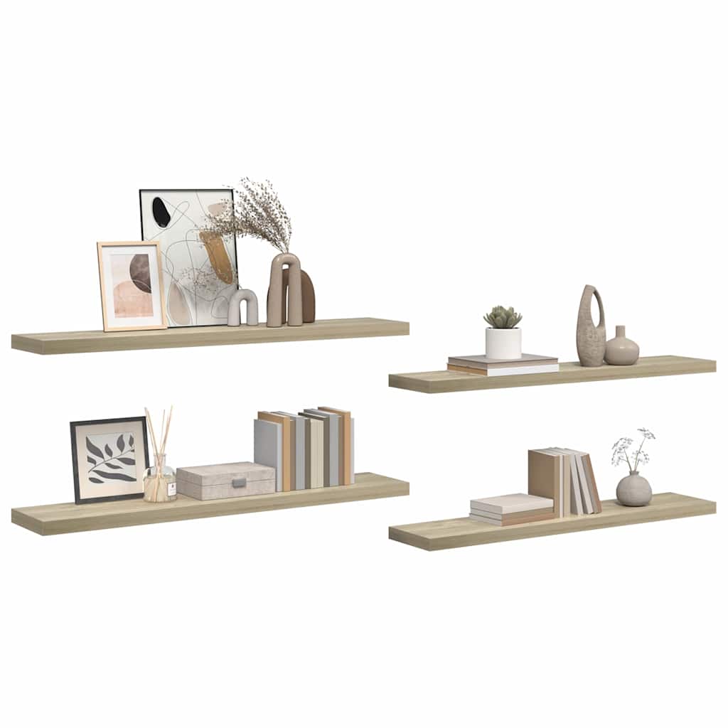 Prateleiras parede suspensas 4 pcs 120x23,5x3,8cm MDF carvalho