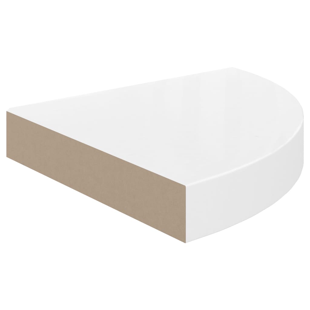 Prateleira de canto flutuante branco brilhante 25x25x3,8 cm MDF