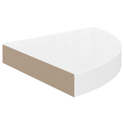 Prateleira de canto flutuante branco brilhante 25x25x3,8 cm MDF