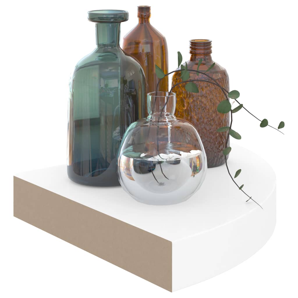 Prateleiras de canto flutuantes 4 peças branco alto brilho 25x25x3,8 cm MDF