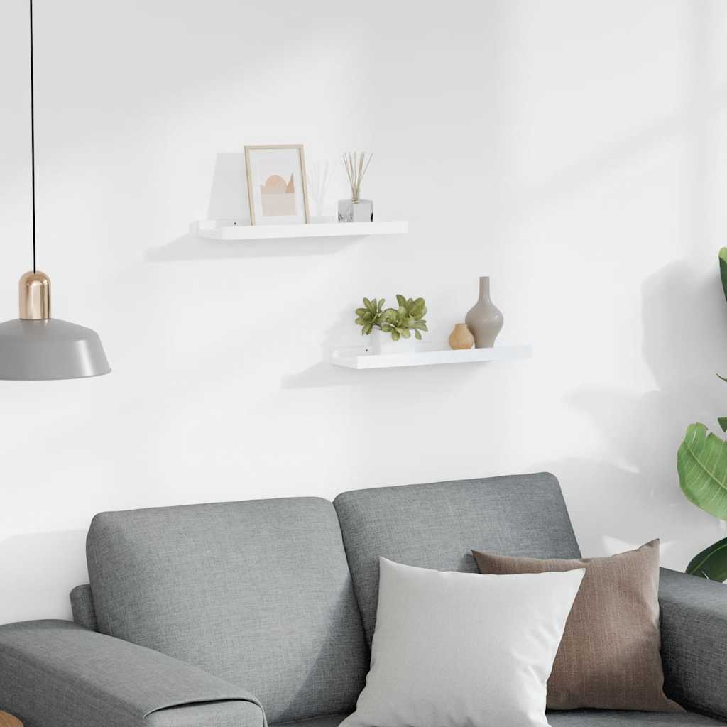 Unidade de prateleiras com rebordo 2 pcs 40x9x3 cm MDF branco