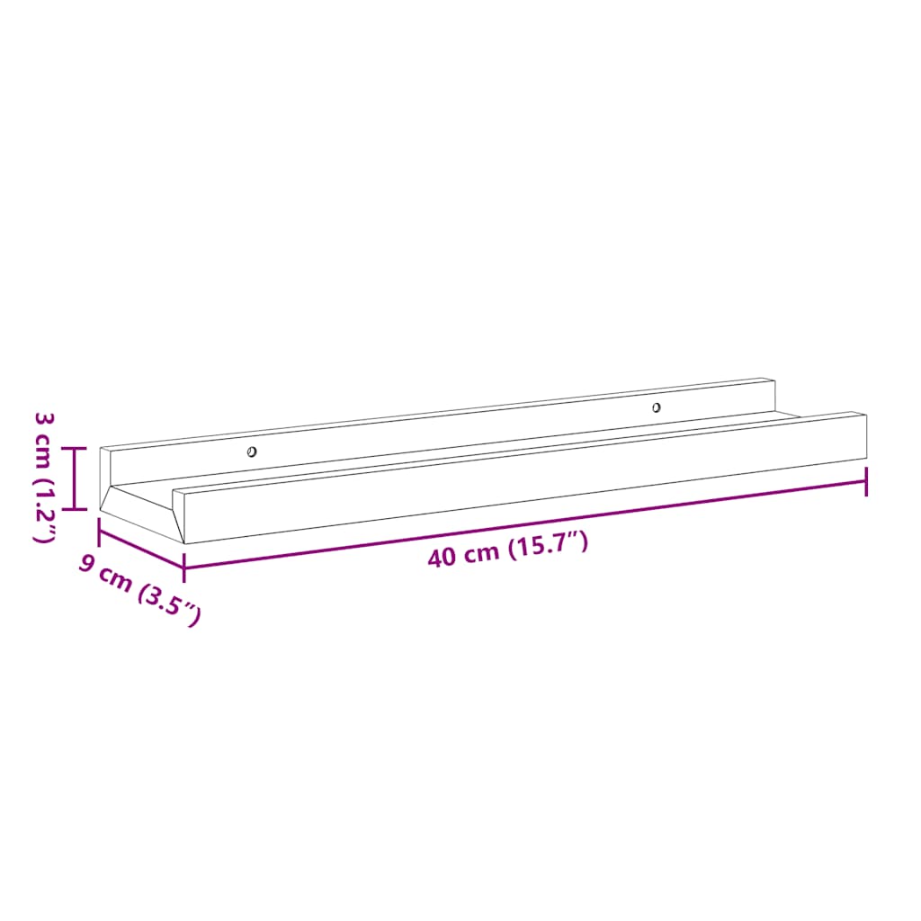 Unidade de prateleiras com rebordo 2 pcs 40x9x3 cm MDF branco