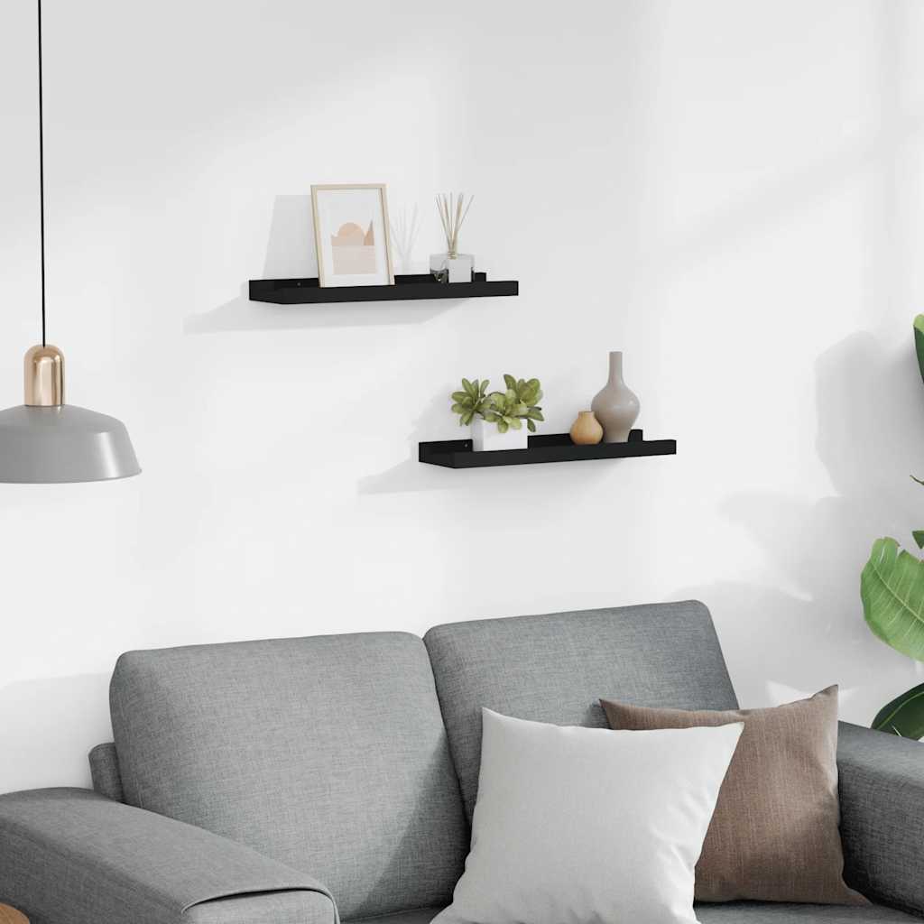 Unidade de prateleiras com rebordo 2 pcs 40x9x3 cm MDF preto