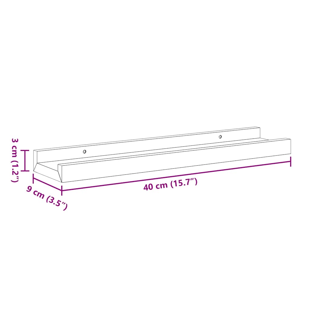 Unidade de prateleiras com rebordo 2 pcs 40x9x3 cm MDF preto