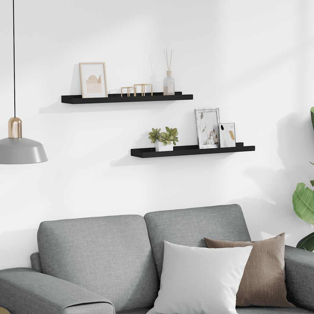 Unidade de prateleiras com rebordo 2 pcs 60x9x3 cm MDF preto