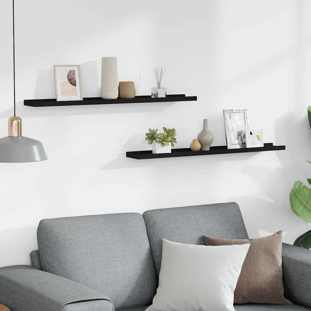 Unidade de prateleiras com rebordo 2 pcs 80x9x3 cm MDF preto