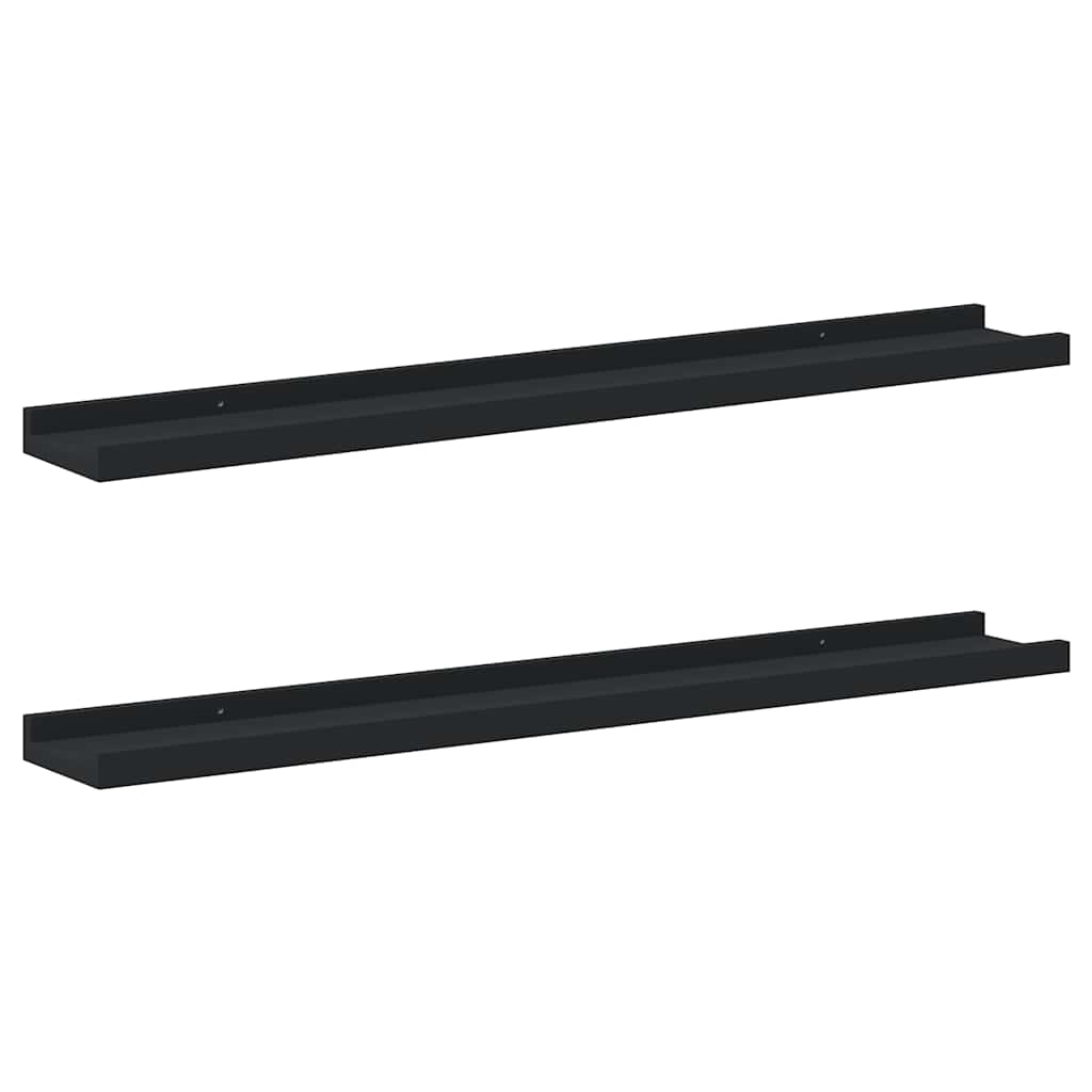 Unidade de prateleiras com rebordo 2 pcs 80x9x3 cm MDF preto