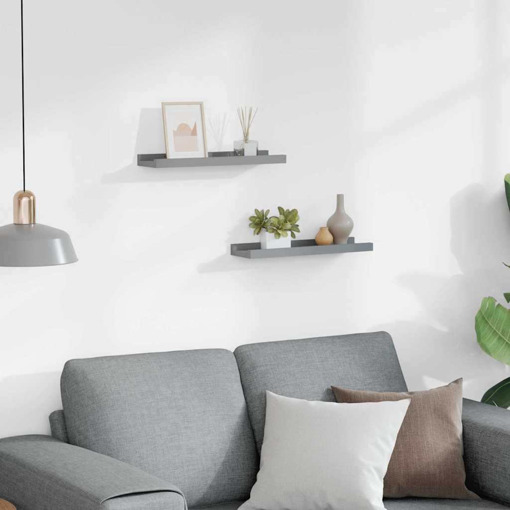Unidade de prateleiras com rebordo 2 pcs 40x9x3 cm MDF cinzento