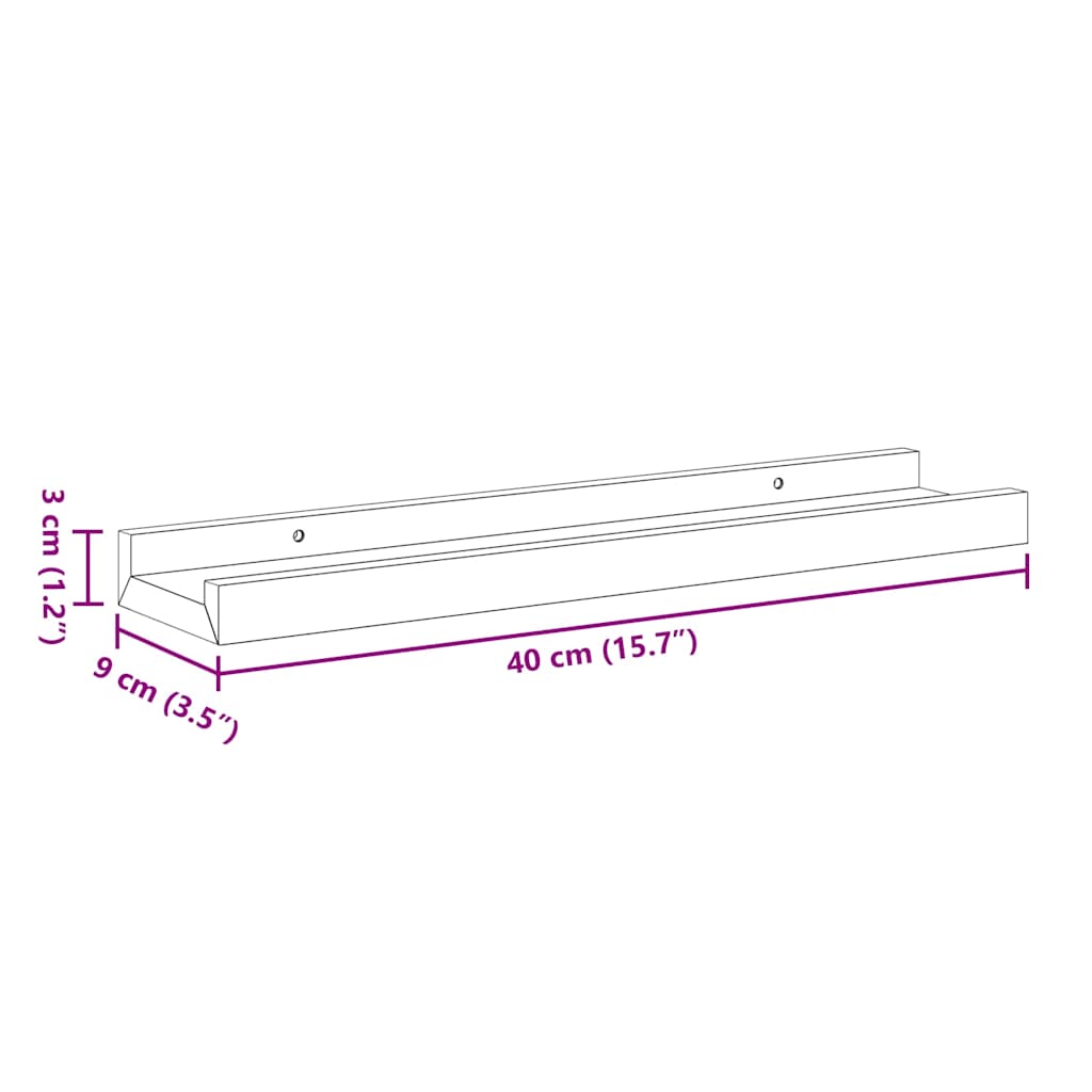 Unidade de prateleiras com rebordo 2 pcs 40x9x3 cm MDF cinzento
