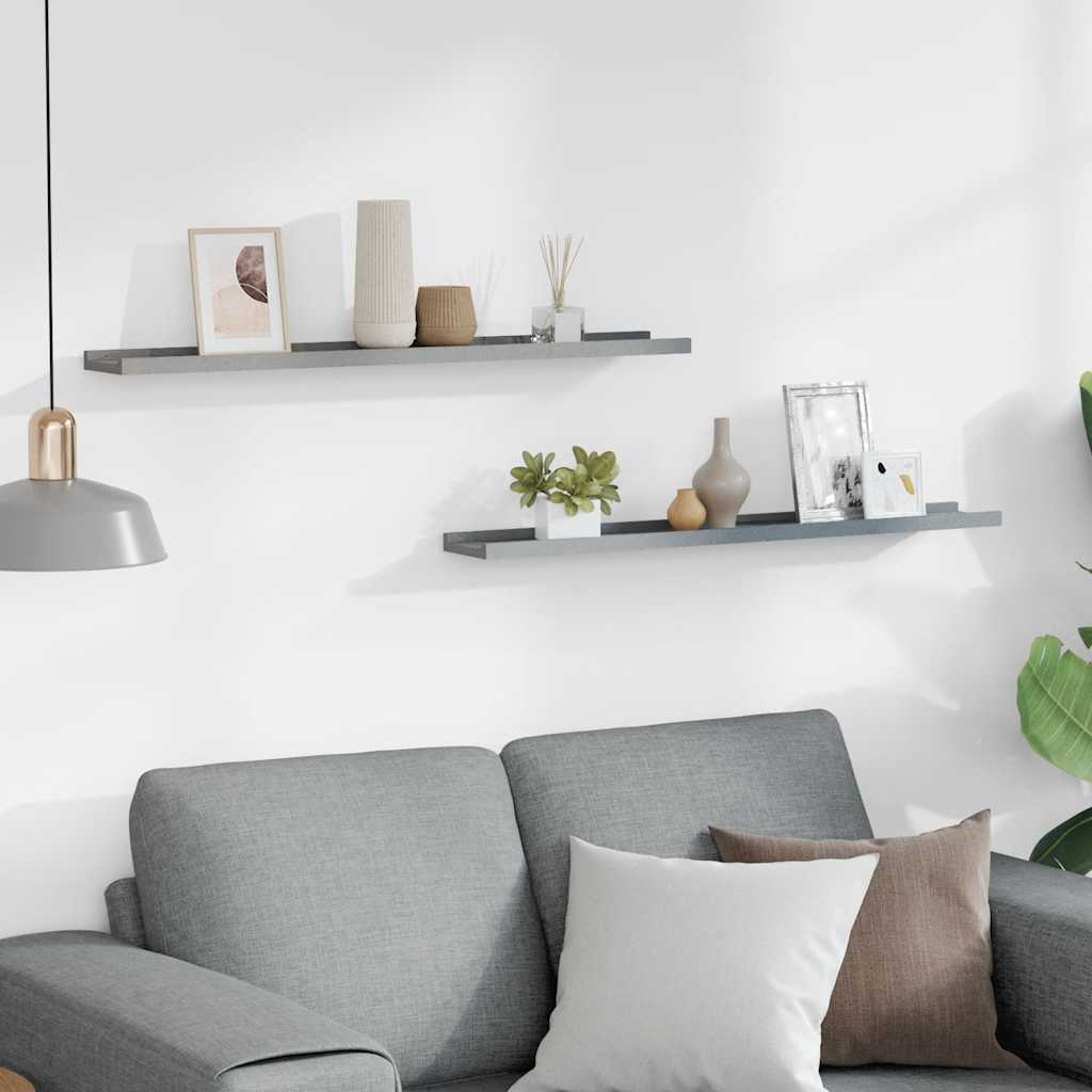 Unidade de prateleiras com rebordo 2 pcs 80x9x3 cm MDF cinzento