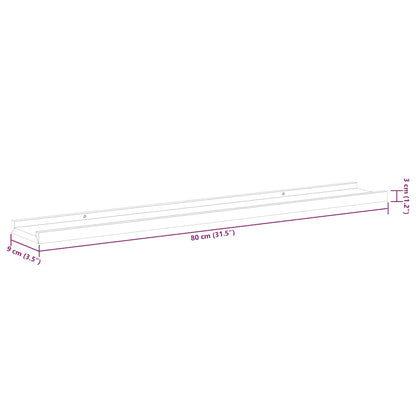 Unidade de prateleiras com rebordo 2 pcs 80x9x3 cm MDF cinzento