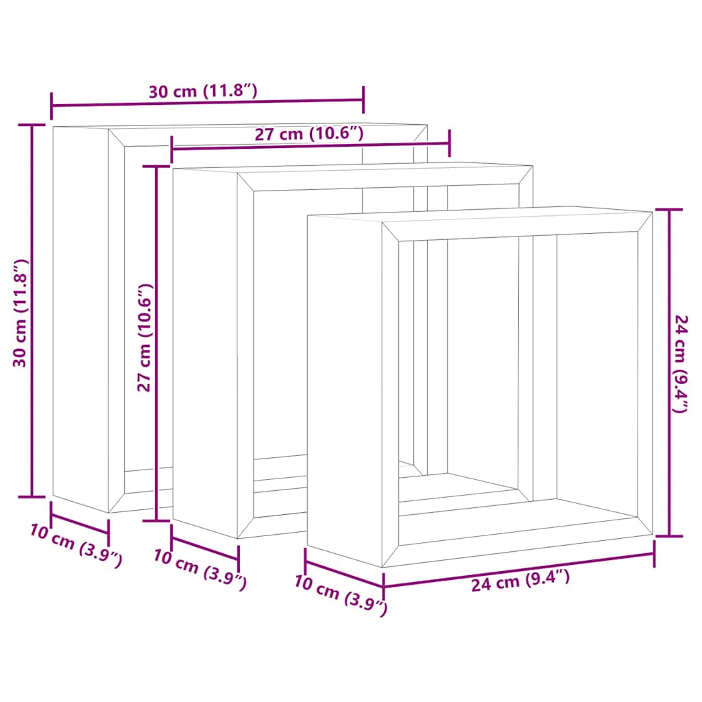 Prateleiras de parede em forma de cubo 3 pcs MDF branco