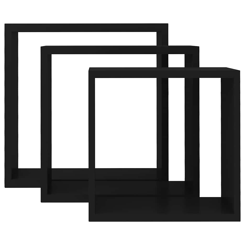 Prateleiras de parede em forma de cubo 3 pcs MDF preto