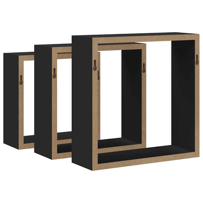 Prateleiras de parede em forma de cubo 3 pcs MDF preto