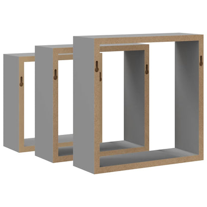 Prateleiras de parede em forma de cubo 3 pcs MDF cinzento