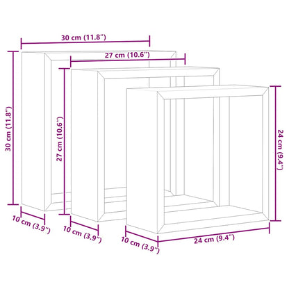 Prateleiras de parede em forma de cubo 3 pcs MDF cinzento