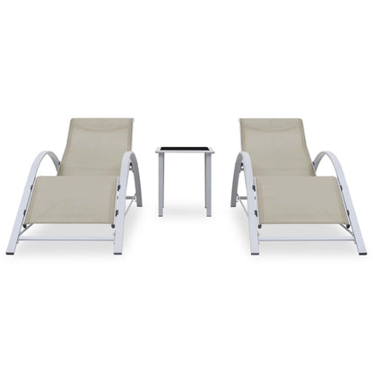 Espreguiçadeiras com mesa 2 pcs alumínio cor creme