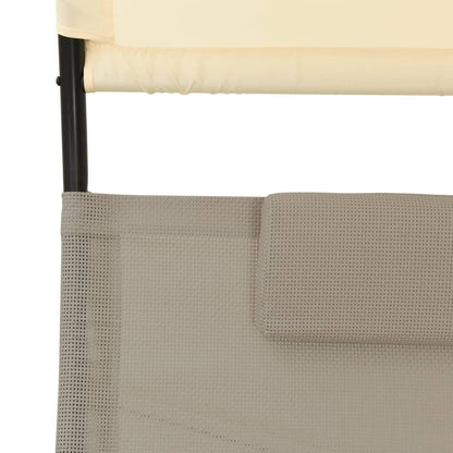 Espreguiçadeira dupla c/ toldo textilene cinza-acast. e creme