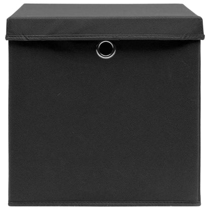 Caixas de arrumação com tampas 10 pcs 28x28x28 cm preto