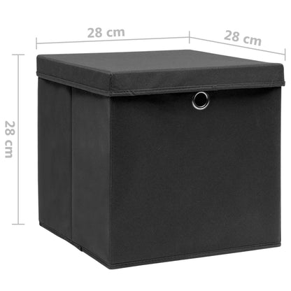 Caixas de arrumação com tampas 10 pcs 28x28x28 cm preto