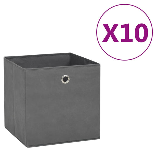 Caixas arrumação 10 pcs 28x28x28 cm tecido-não-tecido cinza