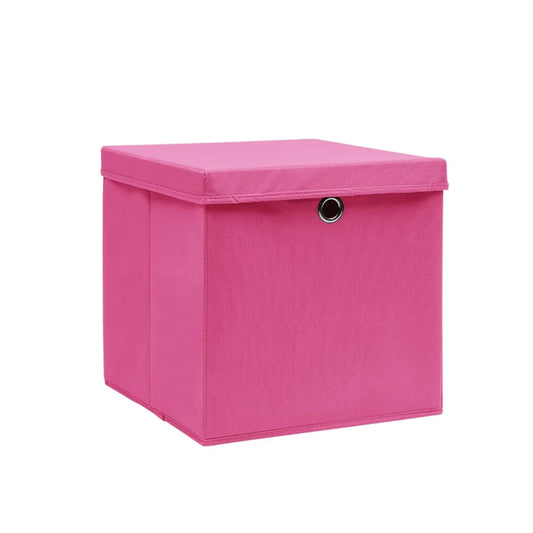 Caixas de arrumação com tampas 10 pcs 28x28x28 cm rosa