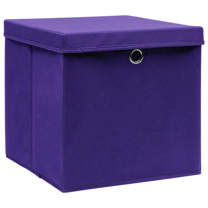 Caixas de arrumação com tampas 10 pcs 28x28x28 cm roxo