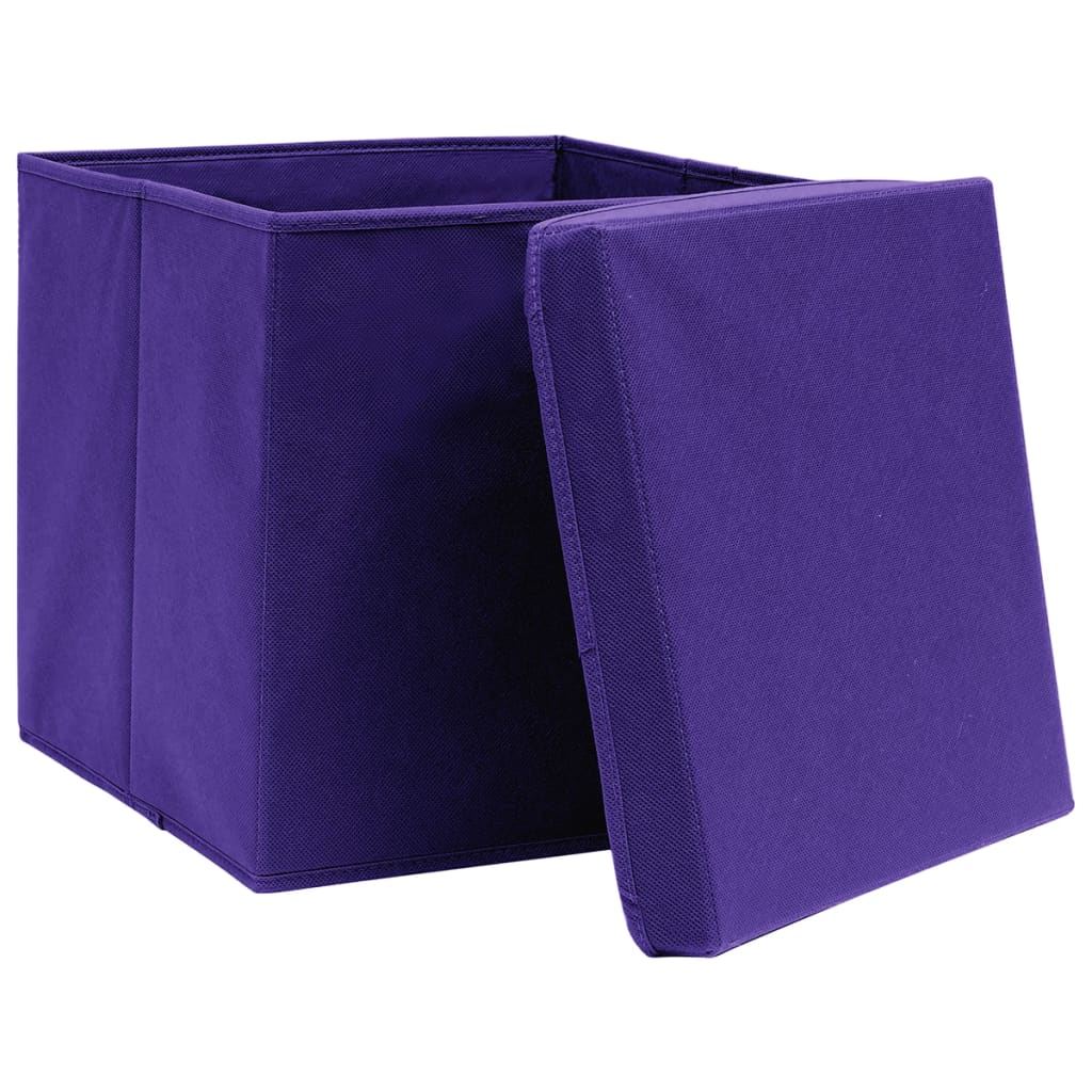 Caixas de arrumação com tampas 10 pcs 28x28x28 cm roxo