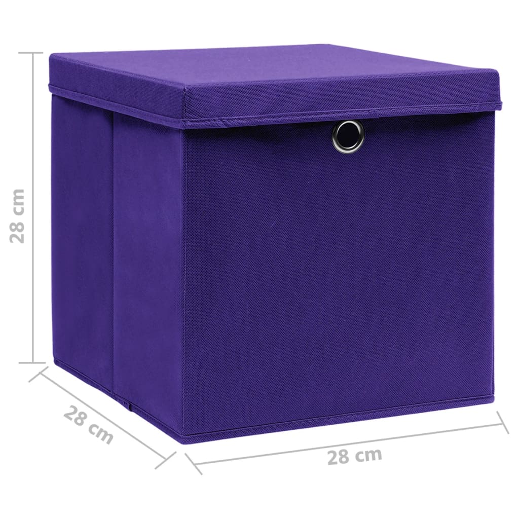 Caixas de arrumação com tampas 10 pcs 28x28x28 cm roxo