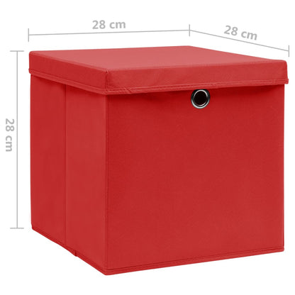 Caixas de arrumação com tampas 4 pcs 28x28x28 cm vermelho