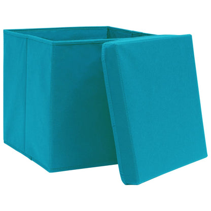 Caixas de arrumação com tampas 10 pcs 28x28x28 cm azul-bebé