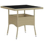 Mesa de jantar para exterior vime PE e vidro bege