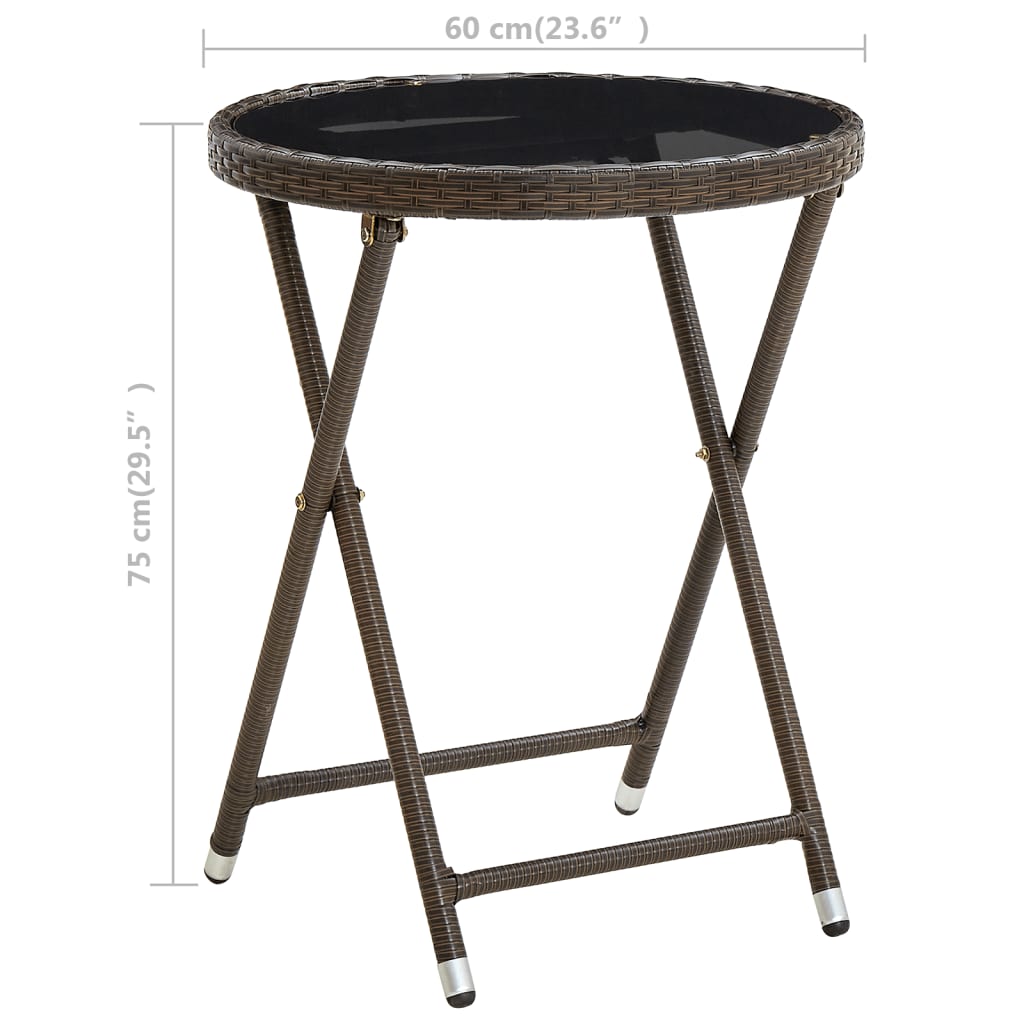 Mesa de chá 60 cm vime PE e vidro temperado castanho