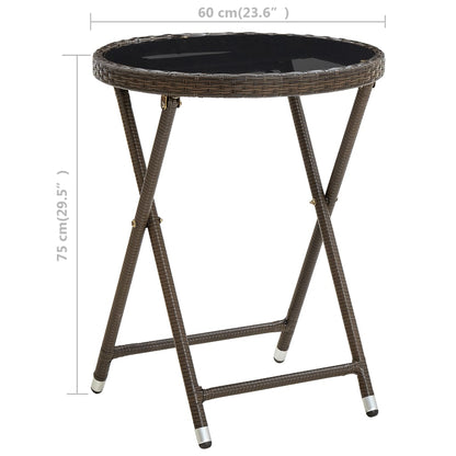 Mesa de chá 60 cm vime PE e vidro temperado castanho