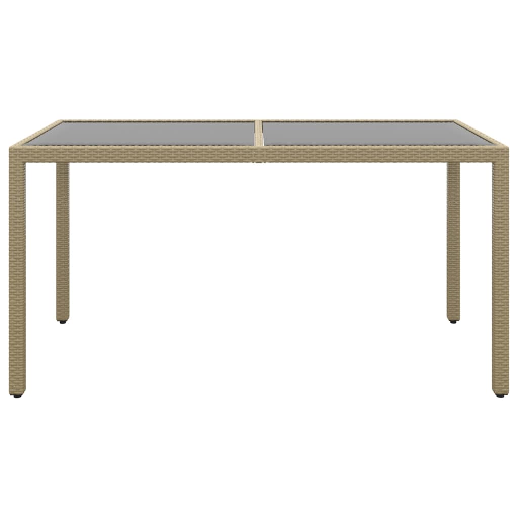 Mesa de jardim 150x90x75 cm vidro temperado e vime PE bege
