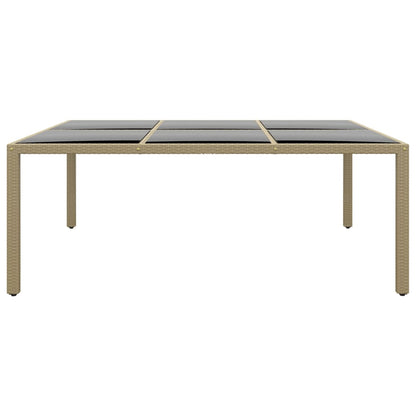 Mesa de jardim 200x150x75 cm vidro temperado e vime PE bege