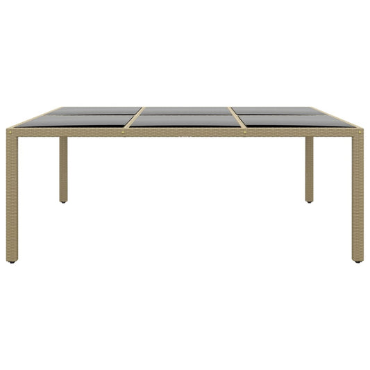 Mesa de jardim 200x150x75 cm vidro temperado e vime PE bege